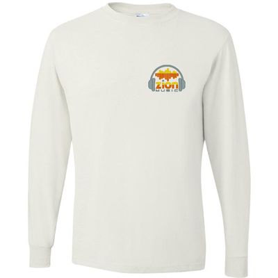 Picture of Dri-Power Long Sleeve T-Shirt - White - Embroidery Text Drop