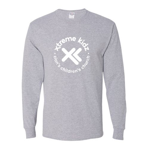 Picture of Youth Dri-Power Long Sleeve T-Shirt - Athletic Heather - Logo Text Drop