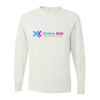 Picture of Youth Dri-Power Long Sleeve T-Shirt - White - Logo Text Drop