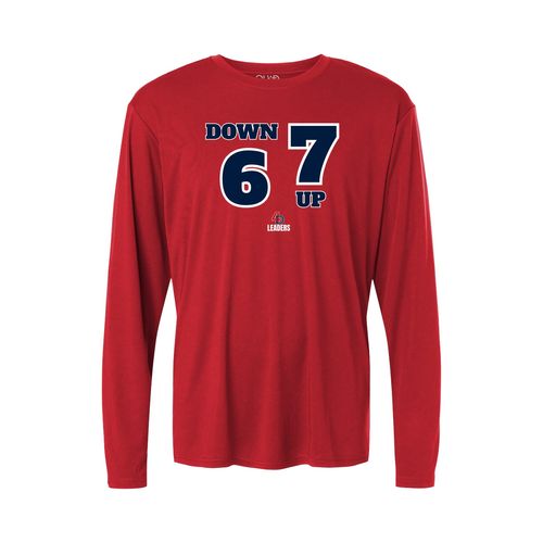 Picture of Down 6 Up 7 Navy / White Trim Print - Performance Long Sleeve T-Shirt - Red