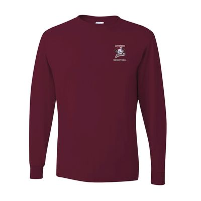 Picture of Dri-Power Long Sleeve T-Shirt - Maroon - Embroidery Text Drop