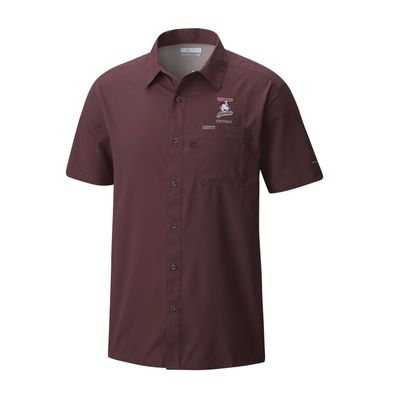 Picture of Men's Slack Tide Camp Shirt - Deep Maroon - Embroidery Text Drop