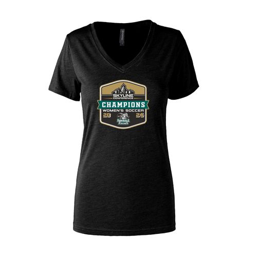 Picture of Farmingdale W Soccer 2024 CHAMPIONS - Women's Semi- Fitted Premium V- Neck T-Shirt  - black